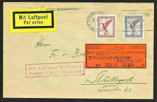 Germany Lufthansa First Flight Cachet Cover Friedrichshafen To Stuttgart 1929
