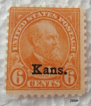 6 Cents Stamp " Garfield " From Any Disturbance.  Overprint Kans.