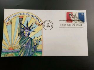 C86 1974 Statue Of Liberty Airmail Us Fdc Dyer Hand Painted Cachet