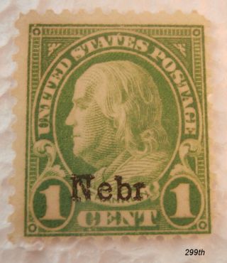 1 Cent Stamp " Franklin " From Any Disturbance.  Overprint Nebr.
