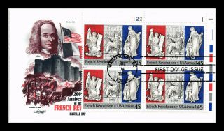 Dr Jim Stamps Us French Revolution Bicentennial Air Mail Fdc Cover Plate Block