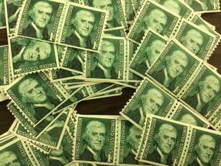 {bj Stamps} 1299 Thomas Jefferson.  50 Line Pairs Of 1 Cent Coil Stamps.  1968.