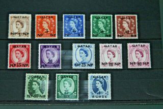 Qatar - 1957 - 59 Stamps Of Gb Surcharged Qatar - Set Of 13 All U/mint (sg1 - 12)