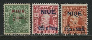 Niue Kevii 1911 3 Overprinted Values To 1/