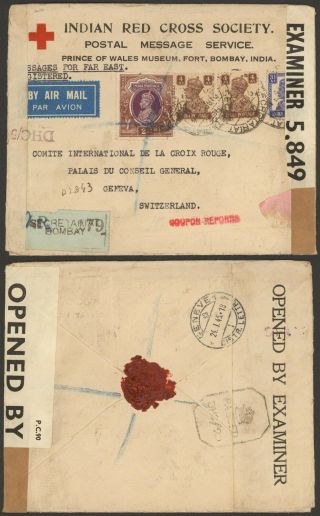 India Wwii 1945 - Registered Cover To Switzerland - Censor 11111/379