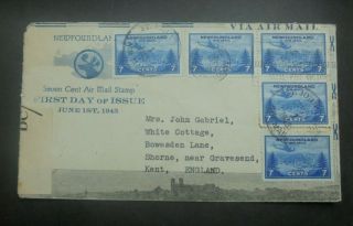 Newfoundland Canada 1943 Airmain Censor First Day Cover To Gravesend Kent