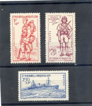 St Pierre & Miquelon Sc B8a - C (yt 207 - 9) Vf Nh 1941 Military Set $65