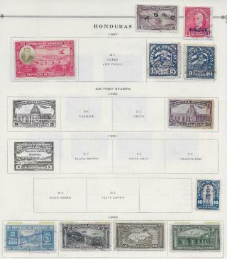 11 Honduras Stamps W/air Post From Quality Old Album 1930 - 1937