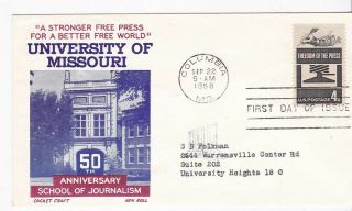 Freedom Of The Press 1119 Us First Day Cover 1958 Cachet Craft Cachet Fdc