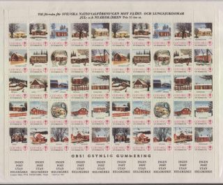 Poster D29 Sweden 1975/76 Label Sheet Christmas Architecture Houses Tuberculosis