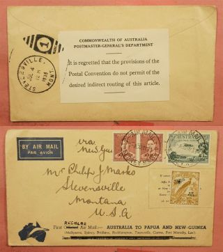 1938 Australia First Flight Sydney To Usa Indirect Routing Not Permitted Label