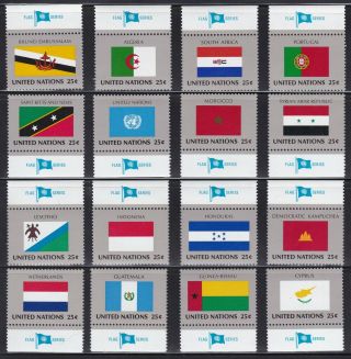 United Nations 1989 Flag Stamps Complete Set Of 16 W/tabs