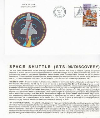 Sts - 95 Discovery Kennedy Space Center Florida Nov 7 1998 With Insert Card