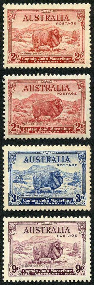 Australia Sg150/2 1934 Macarthur Set Of 4 (both 2d) M/mint
