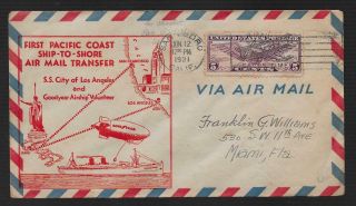 1931 First Pacific Coast Ship To Shore Airmail Transfer Goodyear Airship Blimp