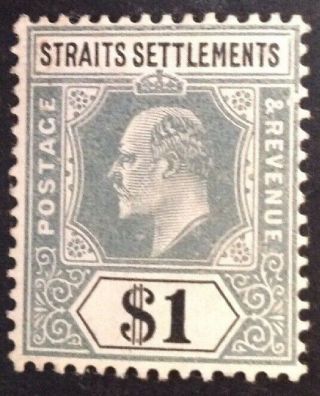 Straits Settlements 1904 - 06 $1.  00 Dull Green & Black Stamp Hinged