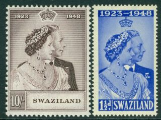 Sg 46/7 Swaziland 1948 Silver Wedding Set.  Pristine Unmounted Cat £40