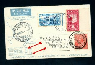 Zealand - Australia 1934 Trans Tasman Flight Cover Southern Cross (s118)