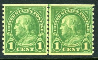 Usa 1923 Franklin 1¢ Horizontal Coil Line Pair Perf 10 Rotary Scott 597 Mnh M760