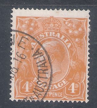 Australia 1915 Kgv 4d Orange " Line Through Four Pence " Sg 22e High Value Vfu