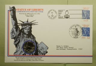 Dr Who 1986 Fdc Joint Issue France Statue Of Liberty Plus 50c Coin Le52733