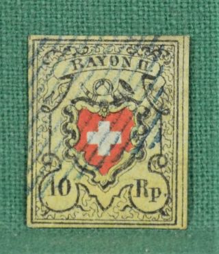 Switzerland Stamp 1850 Rayon 11 Type B 10r Sg 10 (c93)