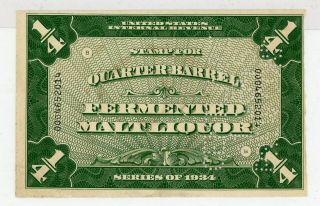 Us Bob Revenue - 1/4 Quarter Barrel Malt Liquor Tax Stamp - Series 1934