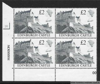 Gb 1988 Â£2.  00 Castles High Value Plate Block Of 4,  Plate 2r.  Mnh