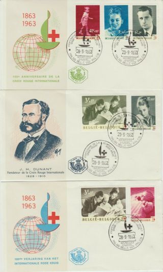 Belgium 1963 3 Fdc Red Cross Centenary And Fund Issue