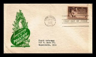 Us Cover Poultry Industry Centennial Fdc Scott 968 Ioor Cachet