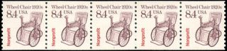 Us 2256 Mnh Plate 1 Transportation Coil Strip Of 5,  8.  4c Wheel Chair 1920s