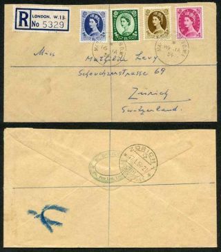 16th Jan 1954 8d 1/ - 1/3 And 1/6 Wildings On Cover To Switzerland