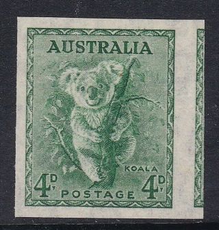 Australia 1938 4d Green Koala Imperforate,  Watermarked Paper With Big Margins