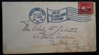 Rare 1912 United States Cover Ties 2c Stamp Canc Philadelphia To Nyc