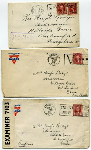 Canada 3 Ww2 Wartime Covers With Slogan Postmarks (one Opened By Censor)