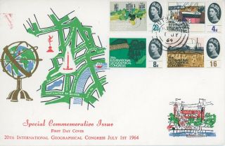 Gb 1964 Geographical Phosphor Set On Illustrated Fdc