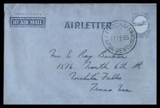 Australia Finschaffen Papua Guinea Pouch February 11 1953 Air Letter To Wic