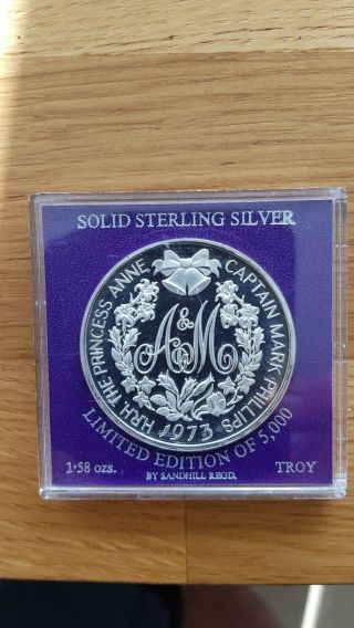 1973 Silver Proof Medal Royal Wedding Princess Anne/mark Phillips - 1.  58 Troy Oz