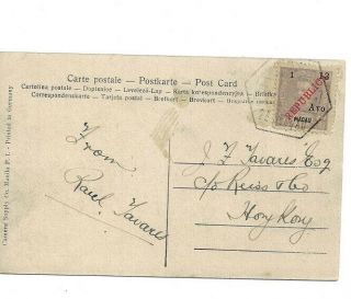 1913 1 Avo Surcharged Macau Post Card With Binondo Church,  Manila To Hong Kong