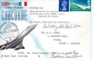 Concorde 1st Flight Fairford To Hanover 22 - 4 - 72 Sgnd Brian Trubshaw Pilot F5