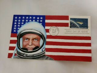 Us Fdc 1962 Maya Hand Painted Cachet Astronaut American Flag