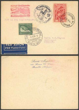 Germany 1939 - Zeppelin Flight Air Mail Postcard Wurzburg D41