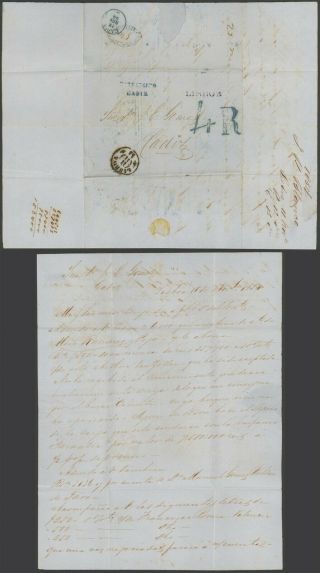 Portugal 1854 - Stampless Cover Lisbon To Cadiz Spain 32732/7