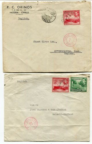 Cyprus 1940 George Vi - Two Different Censor Markings On Covers To England -