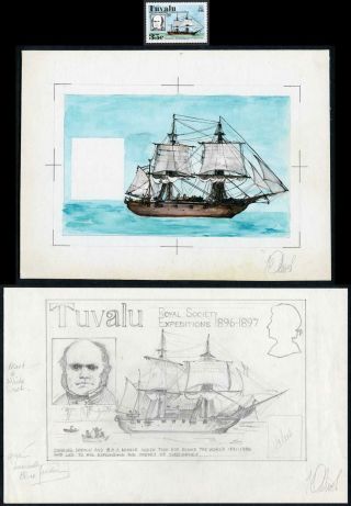 Tuvalu Art Work By Ian Oliver For The 35c 1977 Royal Society Expedition