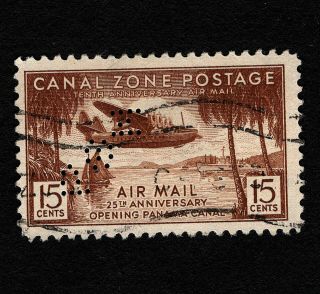 Opc 1939 Canal Zone 15c Airmail Sc C17 Pacific Steam Navigation Co.  Perfin " Psn "