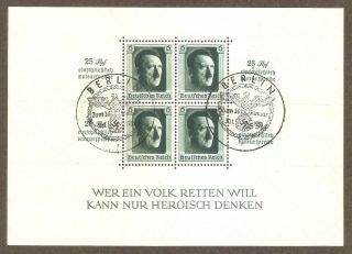 Dr Nazi 3rd Reich Rare Ww2 Stamp Hitler Head Fuhrer Block 30.  1.  38 Swastika Eagle
