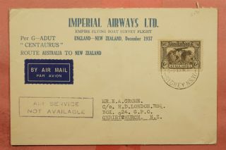 1937 Australia Centaurus Flying Boat Survey Flight To Zealand No Air Service