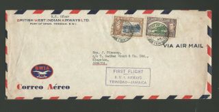 1944 British West Indian Airways 1st Flight Trinidad To Jamaica