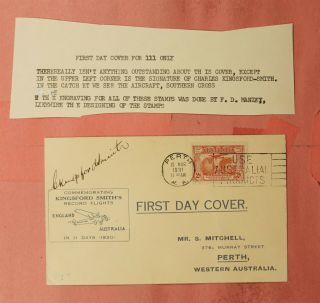 1931 Australia Charles Kingsford - Smith Signed Fdc 111